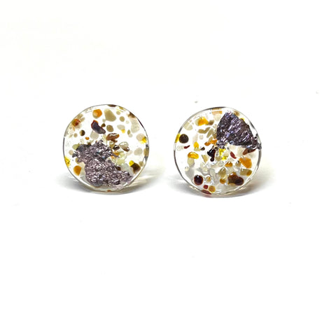 Glass and Palladium Midi Studs, Sand Dune