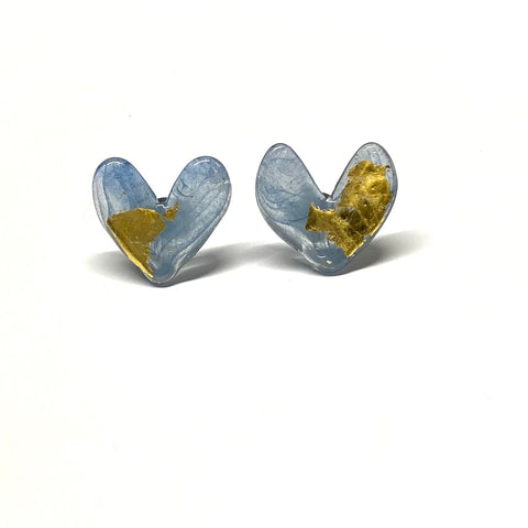 Limited Edition Denim and Gold Heart Studs