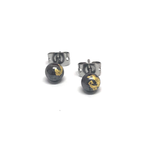 Gunmetal and Gold Handmade Glass Stud Earrings