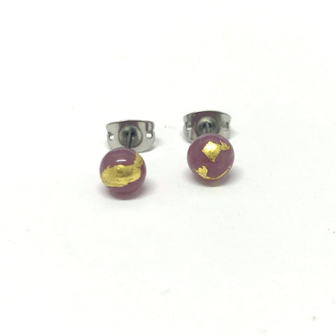 Thistle and Gold Handmade Glass Stud Earrings
