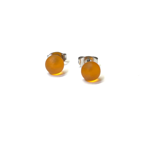 Frosted Amber Handmade Glass Mini Stud Earrings