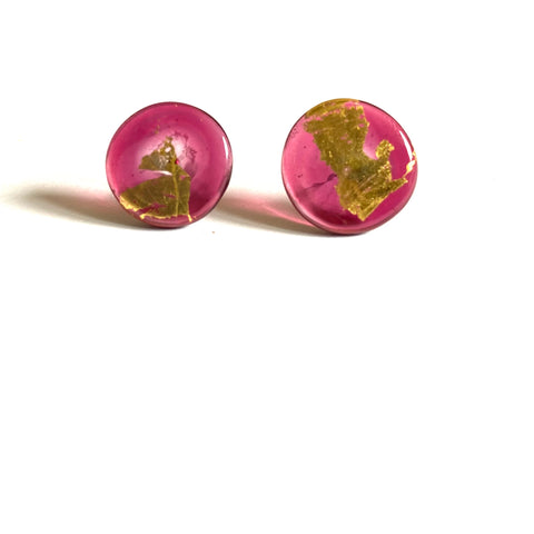 Wonky Gold Button Studs, Cranberry Different Sizes
