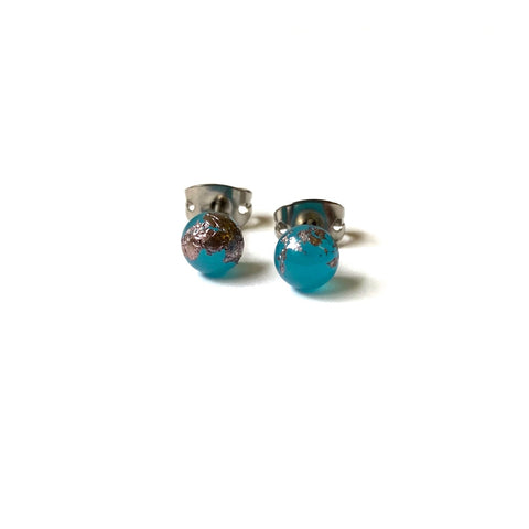 Neptune Blue Glass and Palladium Mini Studs