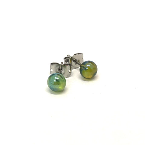 Aurora Silver Green Handmade Glass Stud Earrings