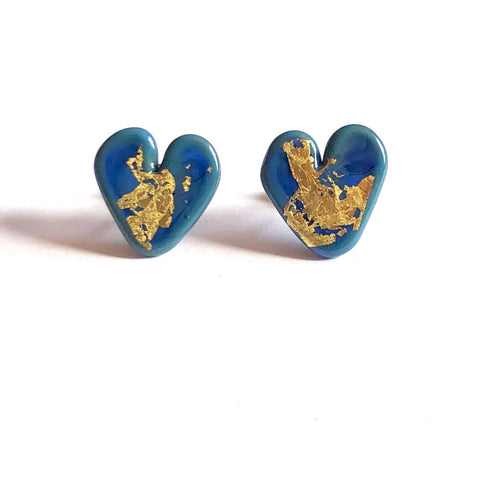Atlantis Gold Handmade Glass Heart Stud Earrings