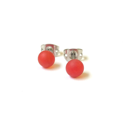 Frosted Ruby Handmade Glass Mini Stud Earrings