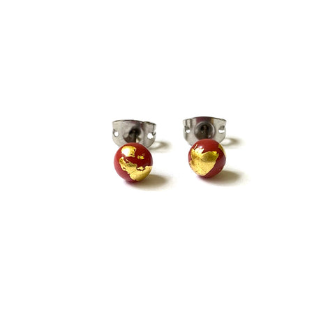 Limited Run Terracotta and Gold Mini Studs, Handmade Glass and Surgical Steel