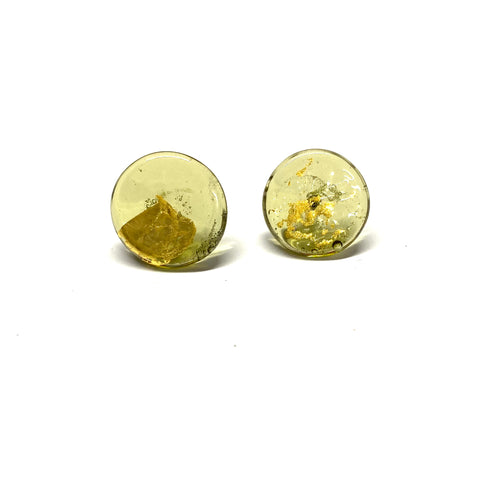 Second Transparent Lime and Gold Button Studs