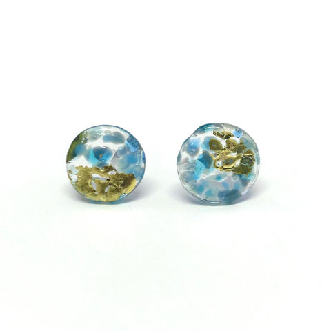 Glass and Gold Midi Mottled Stud Earrings, Newhaven