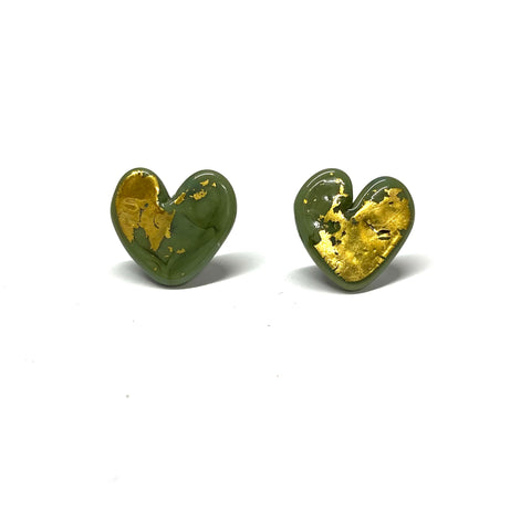 Second Olive and Gold Heart Studs