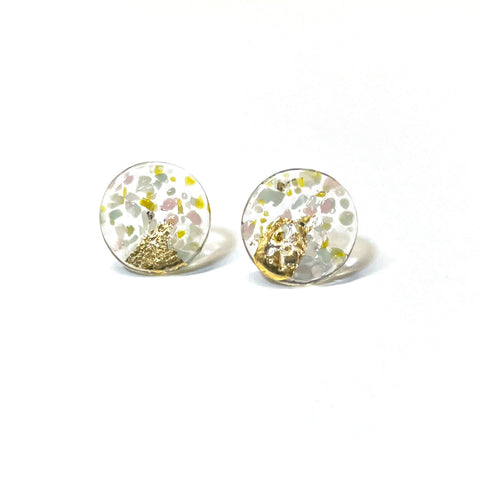 Glass and Gold Midi Stud Earrings, Sugared Almond