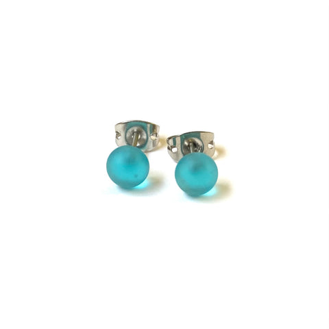 Frosted Ocean Handmade Glass Mini Stud Earrings