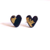 Black Gold Handmade Glass Heart Stud Earrings