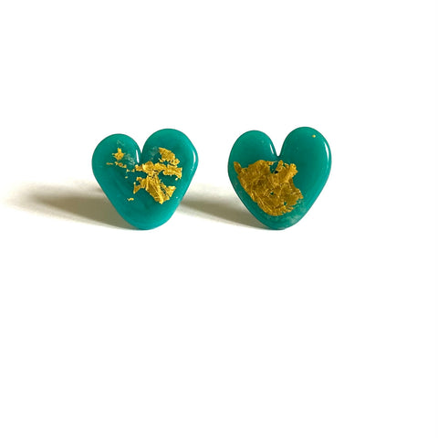 Wonky Teal Heart Studs, Just Wonky