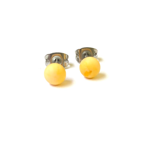 Frosted Lemon Handmade Glass Mini Stud Earrings