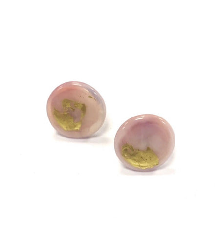 Gold Sakura Handmade Glass Button Stud Earrings